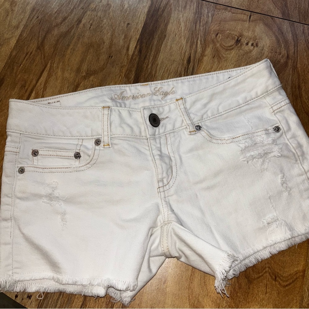 American Eagle Outfitters White Distressed Jean Shorts